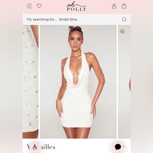 Oh Polly Versailles White Deep Plunge Embellished Mini Dress